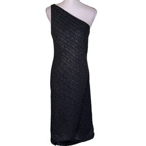 Carmen Marc Valvo Signature Black One Shoulder Maxi Dress with Beading 12